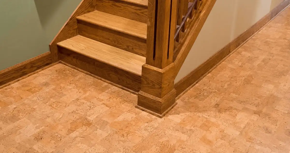 End of a staircase with cork flooring in Lakeland, FL